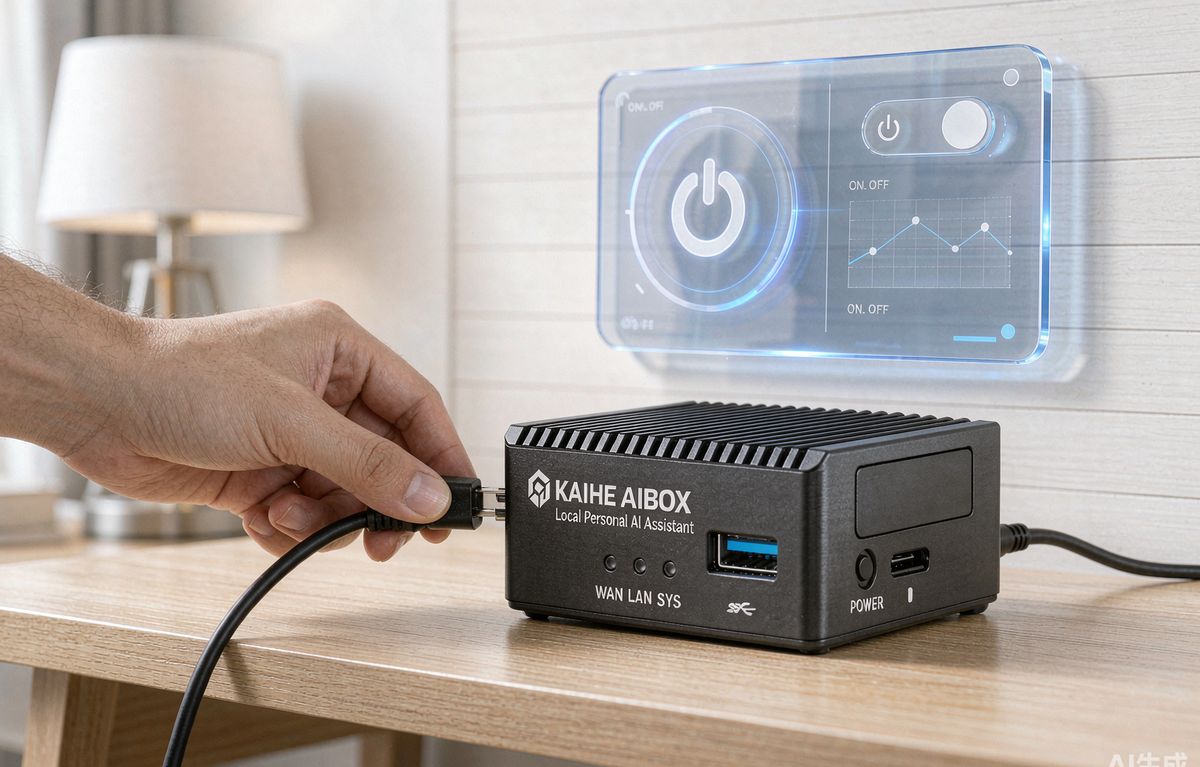 A hand reaching for the power plug on the side of the device — the switch is within reach